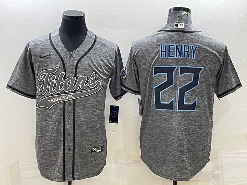 Mens Tennessee Titans #22 Derrick Henry Grey Gridiron With Patch Cool Base Stitched Baseball Jersey